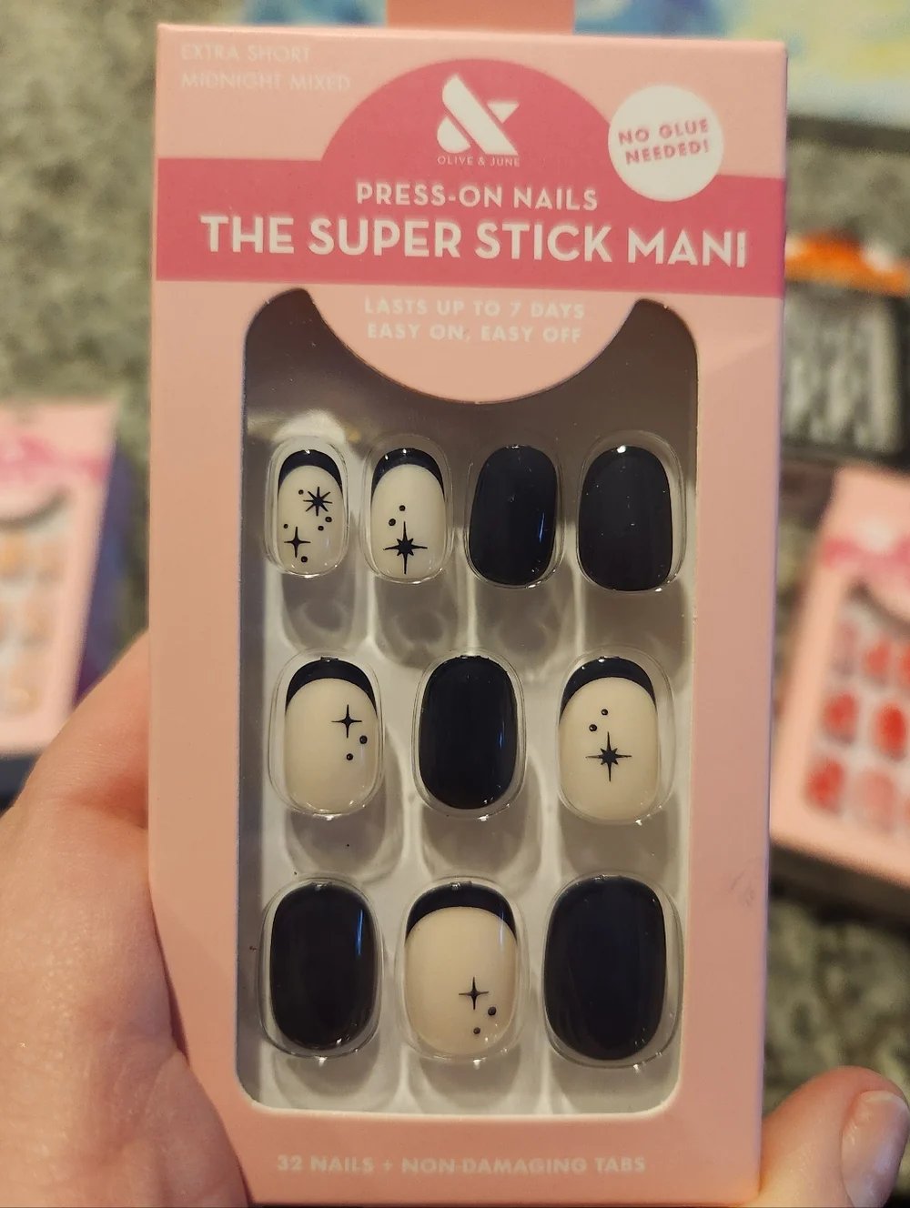 New In Box Olive & June Press-On Nail 5 Sets Of Nails Checkered Cat Eye Stars